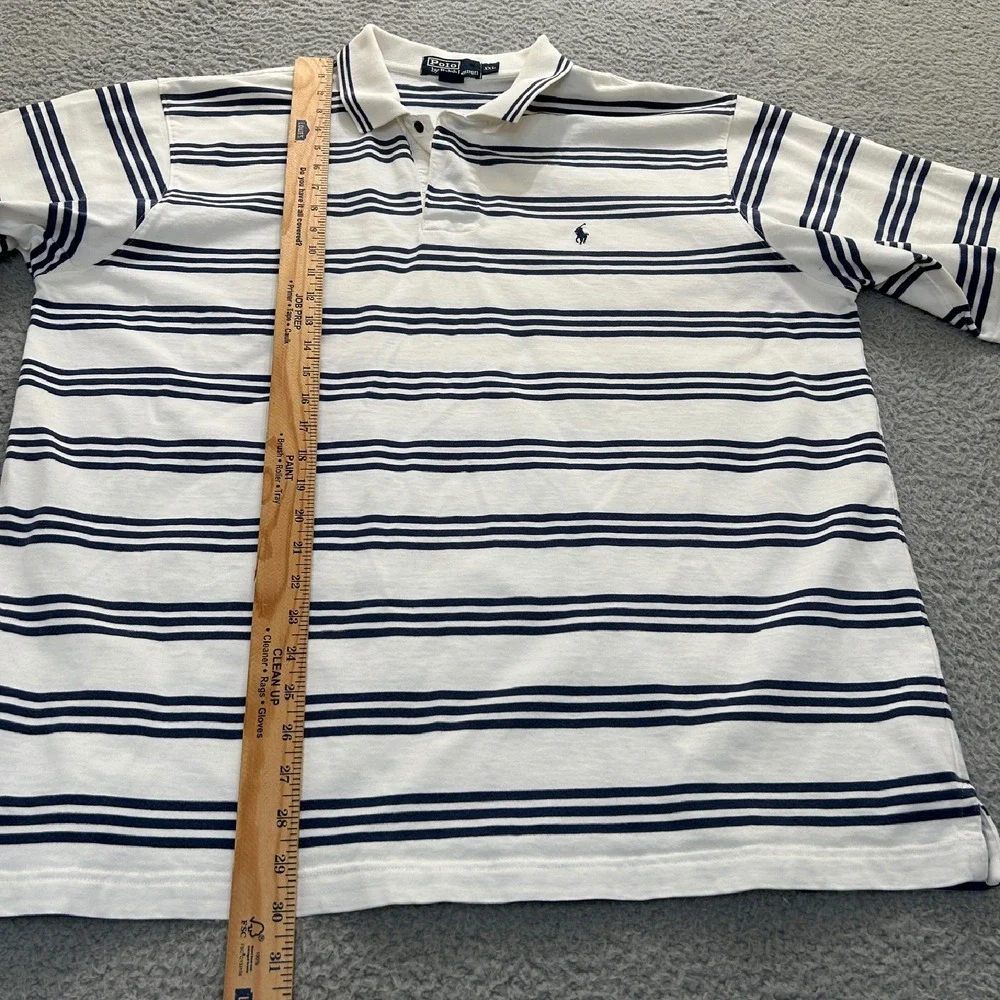 Polo Ralph Lauren Polo Shirt Mens XXL White Navy‎ Striped Snap Collared Preppy